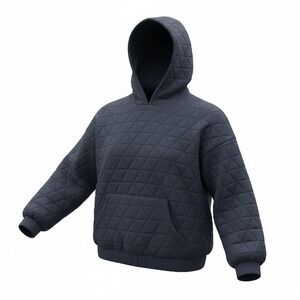 THINGS BETWEEN Quilted Geometric Pullover Hoodie Dark Navy Blue Size L
